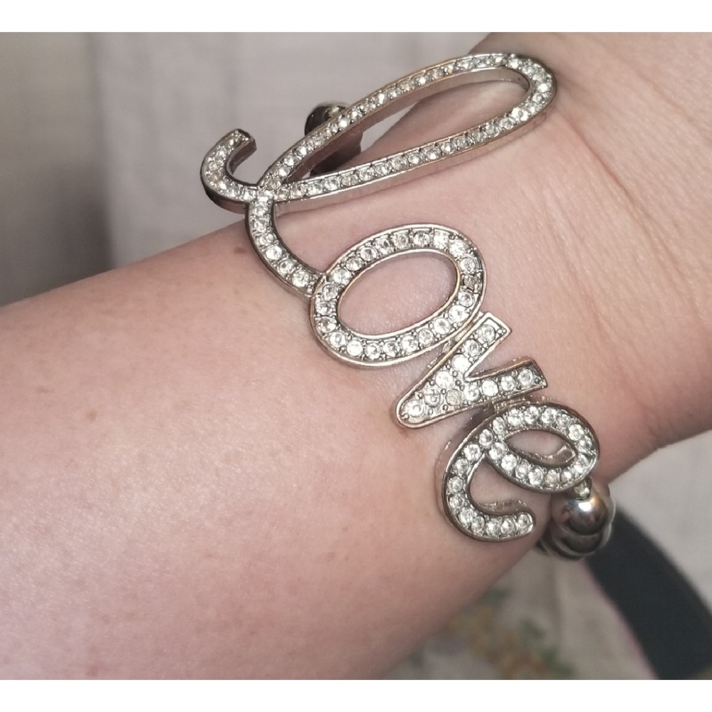 {Bracelet} Love Silver Tone Stretch Bracelet - Picture 2 of 3